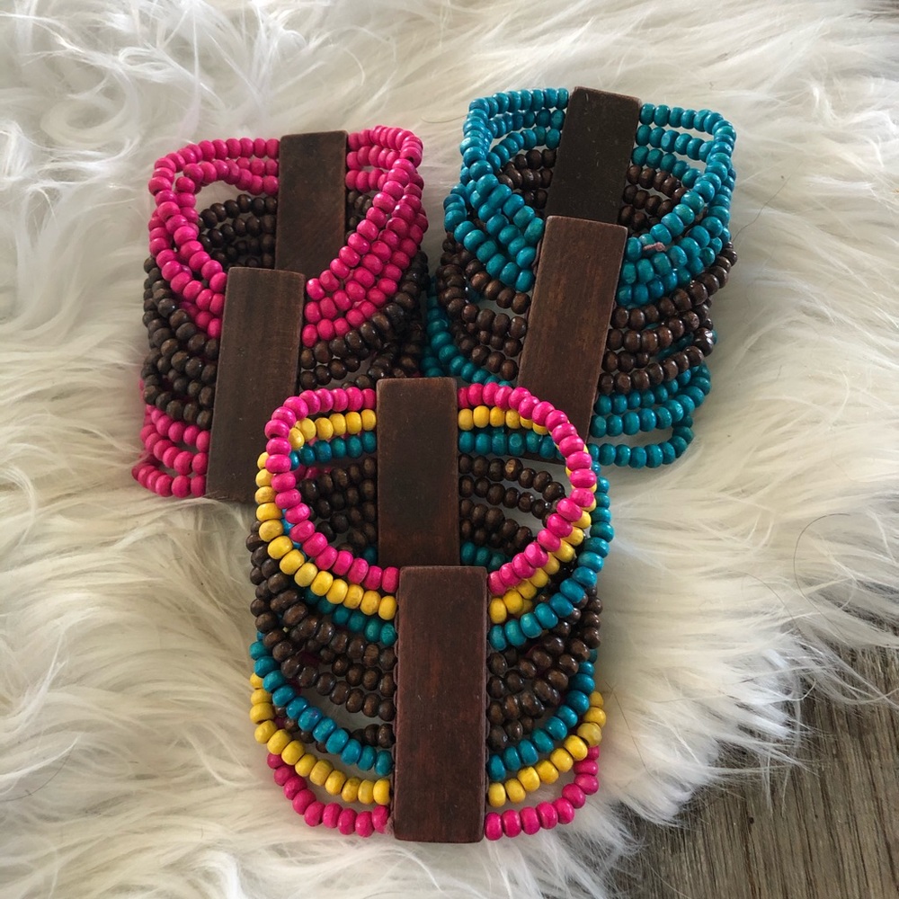 Lot of 3 stretch wood bracelets